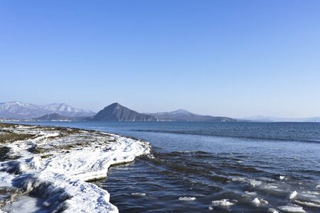 marine winter landscape in the Bay of Nakhodka, Primorskyの写真素材