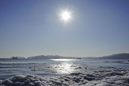 marine winter landscape in the Bay of Nakhodka, Primorskyの写真素材