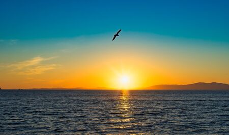 Seascape with sunset views over the Pacific ocean. Travel to the Far East.の写真素材