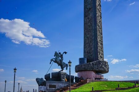 Moscow, Russia-may 9, 2016: The memorial obelisk on Poklonnaya hill in Victory Park.のeditorial素材