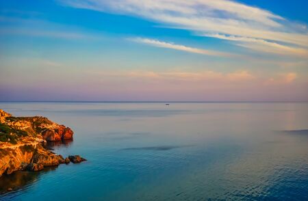 Seascape with coastline covered with vegetation. beauty of natureの写真素材