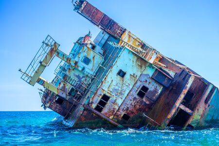 Part of the wreck sticking out of the water off the coast of Tarkhankut, Crimeaの写真素材