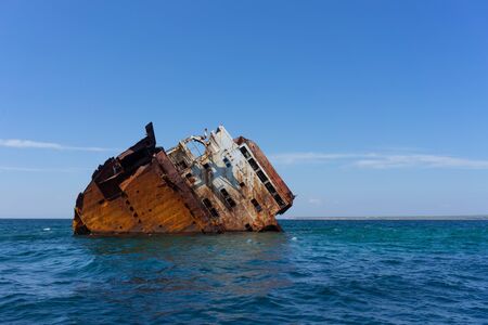 Part of the wreck sticking out of the water off the coast of Tarkhankut, Crimeaの写真素材
