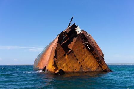 Part of the wreck sticking out of the water off the coast of Tarkhankut, Crimeaの写真素材