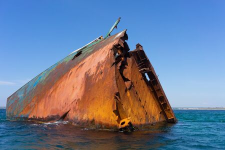 Part of the wreck sticking out of the water off the coast of Tarkhankut, Crimeaの写真素材