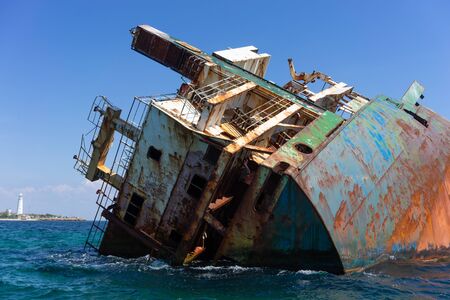 Part of the wreck sticking out of the water off the coast of Tarkhankut, Crimeaの写真素材