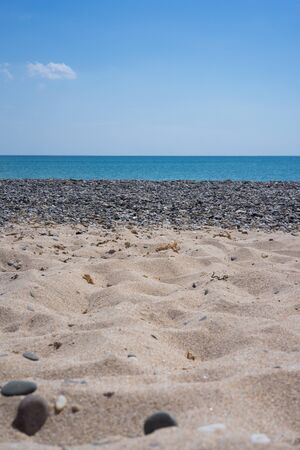 Seascape. Sand and pebble beach in the vicinity of Yevpatoria, Crimea.の写真素材