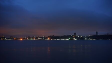 Seascape with coastline in blue hour.の写真素材