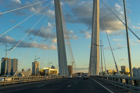 Vehicular traffic on the Golden bridge in the evening.のeditorial素材