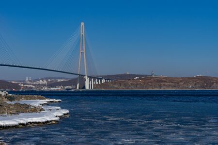 Russian bridge against the blue sky.の写真素材