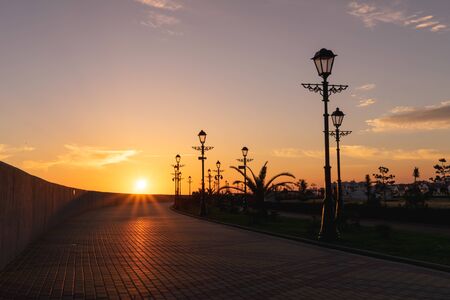 Sunset over the Adler embankment. Sochi, Russiaの写真素材