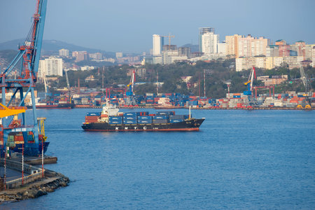 Vladivostok, Primorsky Krai-September 29, 2019: Cityscape with views of The Golden horn Bay and the...