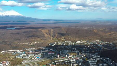 Aerial view of the urban landscape of Petropavlovsk-Kamchatsky, Russia.の写真素材