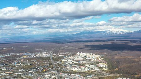 Aerial view of the urban landscape of Petropavlovsk-Kamchatsky, Russia.の写真素材