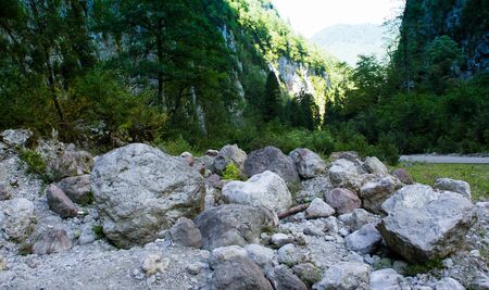 Mountain landscape with big stones on the road, Abkhaziaの写真素材