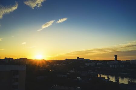 Cityscape, dawn over Vladivostok, Russia.の写真素材
