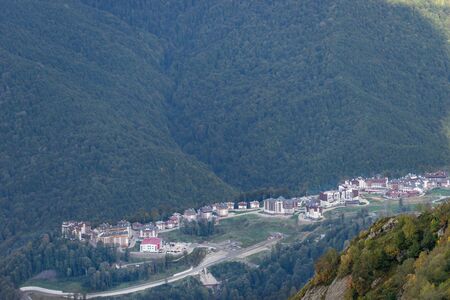 Mountain landscape overlooking the village of Krasnaya Polyana. Sochi, Russiaの写真素材