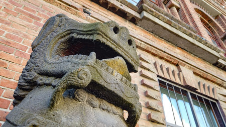 Vladivostok, Primorsky Krai-March 29, 2019: The architectural details on the building of the University.のeditorial素材