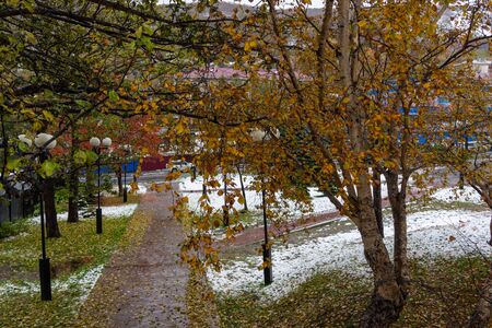 Petropavlovsk-Kamchatsky, Russia. Cityscape with view on the Park and the street.の写真素材