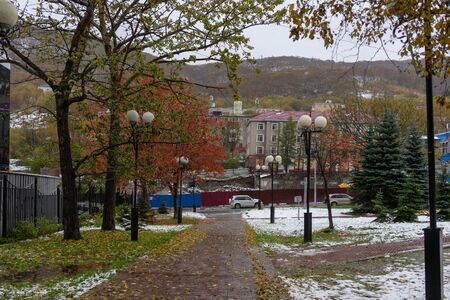 Petropavlovsk-Kamchatsky, Russia. Cityscape with view on the Park and the street.の写真素材