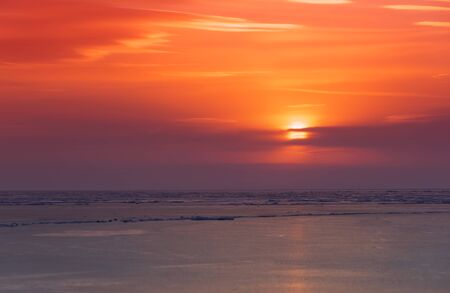 Panorama seascape ice beach. Vladivostok, Primorsky Kraiの写真素材