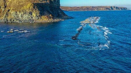 Aerial view of the seascape overlooking the rocks. Vladivostok, Russian island.の写真素材