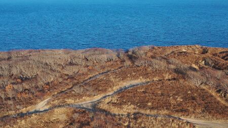 Aerial view of the seascape overlooking the rocks. Vladivostok, Russian island.の写真素材