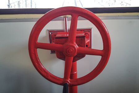 Red steering wheel in the funicular car. Vladivostok, Russiaの写真素材