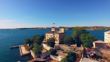 Seascape with the coastline of Sevastopol, Crimeaの写真素材