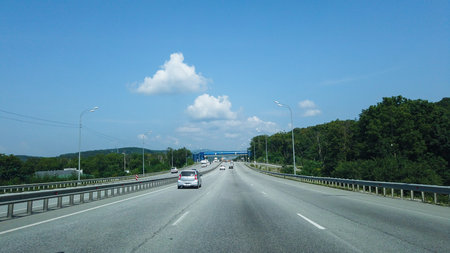 Vladivostok, Russia-August 5, 2019: Route towards the airport.