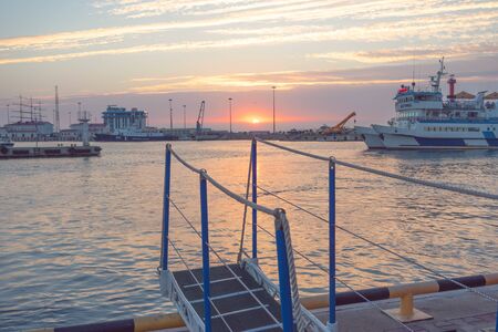 Sochi, Russia-October 8, 2016: Sea port with sunset view and ships.のeditorial素材