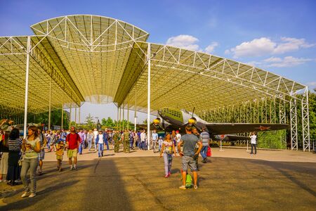 Moscow, Russia-may 9, 2016: Exhibition of Soviet military equipment on Victory Day. People look at the exhibits of the war years.のeditorial素材