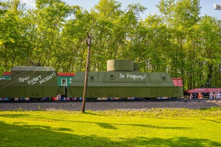 Moscow, Russia-may 9, 2016: Exhibition of Soviet military equipment on Victory Day. People look at the exhibits of the war years.のeditorial素材