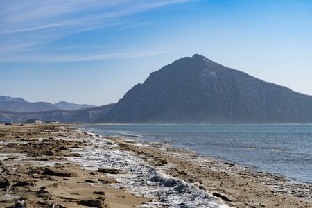 Seascape with a view of mount Sister, Russia.の写真素材