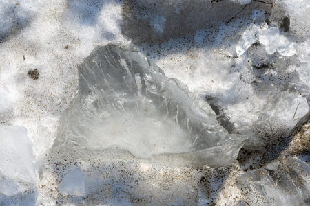 Natural background with ice crystals on the beach.