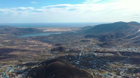 Aerial survey of Petropavlovsk-Kamchatsky, Russia.の写真素材