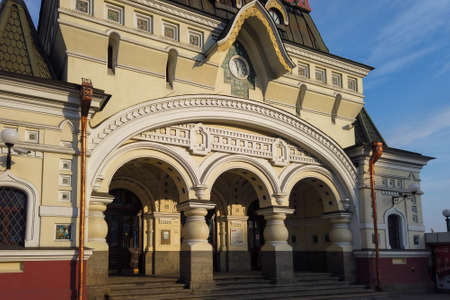 Vladivostok, Russia-March 18, 2020: Old railway station building.のeditorial素材
