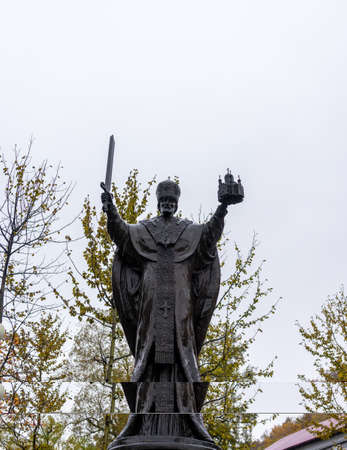 Petropavlovsk-Kamchatsky, Russia-October 6, 2019: Monument to Nicholas the Wonderworker in the city square.のeditorial素材