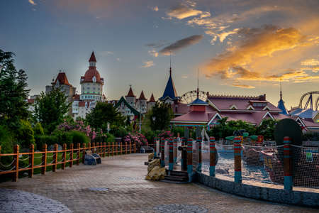 Sochi, Russia-June 19, 2018: Landscape with a view of an amusement Park.のeditorial素材