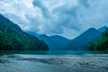 Natural landscape with a view of lake Ritsa, Abkhazia.
