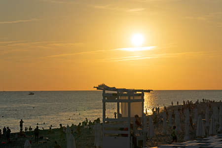 Sochi, Russia - September 25, 2019: Seascape with a view of the beach at sunset.のeditorial素材