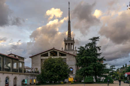 Sochi, Russia-October 30, 2017: Urban landscape with a view of the building of the sea stationのeditorial素材