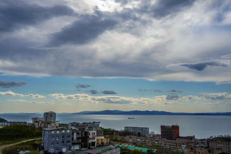 Vladivostok, Russia-may 11, 2020: Urban landscape with sea view.のeditorial素材