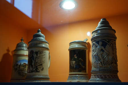 Kaliningrad region, Russia-may 16, 2016: Vintage beer mugs in the window of the Museum.のeditorial素材