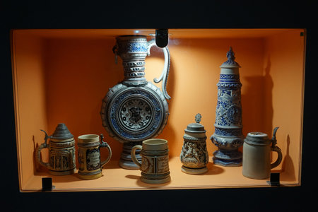 Kaliningrad region, Russia-may 16, 2016: Vintage beer mugs in the window of the Museum.