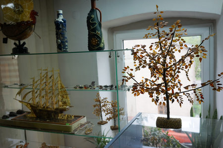 Kaliningrad region, Russia. Amber decorations on the shop windowの写真素材