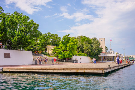 Sevastopol, Crimea-June 13, 2016: Urban landscape with a view of the Grafskaya pier.のeditorial素材