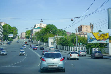 Vladivostok, Russia-June 6, 2020: Urban landscape with street and architectureのeditorial素材