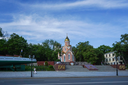 Vladivostok, Russia-June 6, 2020: Urban landscape with monuments and architecture