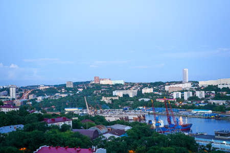 Vladivostok, Russia-July 1, 2020: Urban landscape with a view of the Bay of Diomede.のeditorial素材